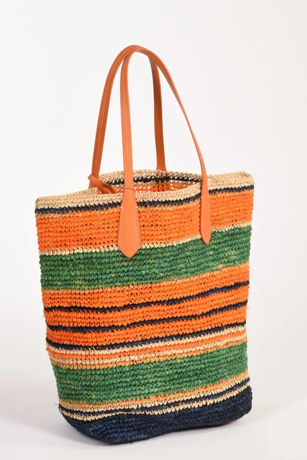 borsa raffia arancio/multicolor