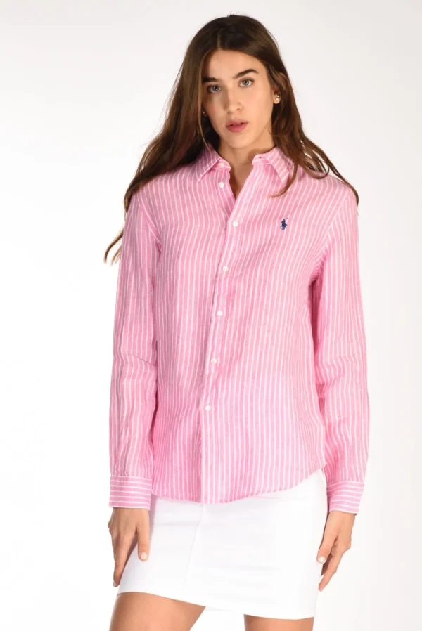 camicia colletto rosa/bianco