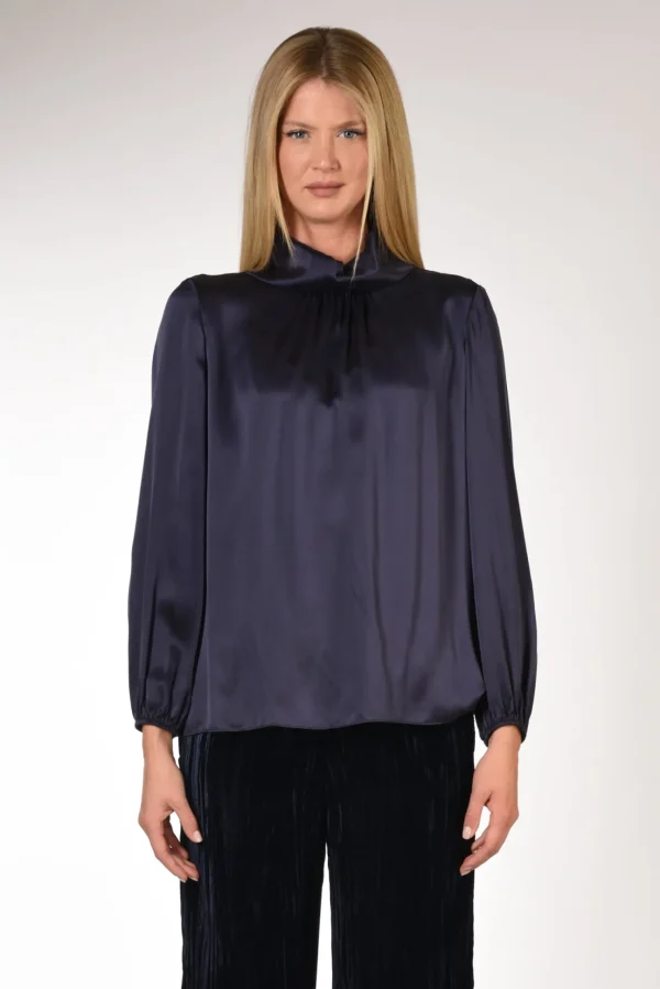 camicia collo alto blu