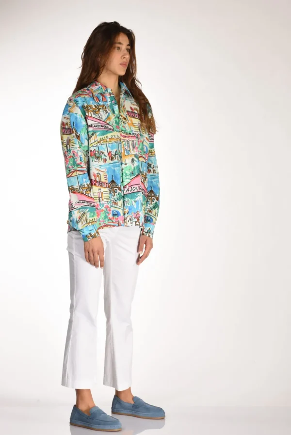 camicia stampa azzurro/multicolor