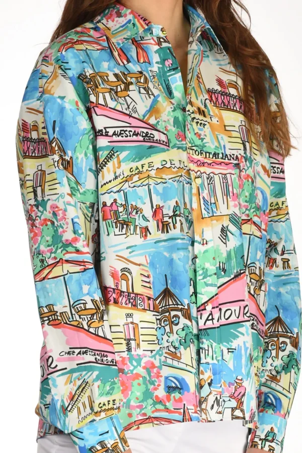 camicia stampa azzurro/multicolor