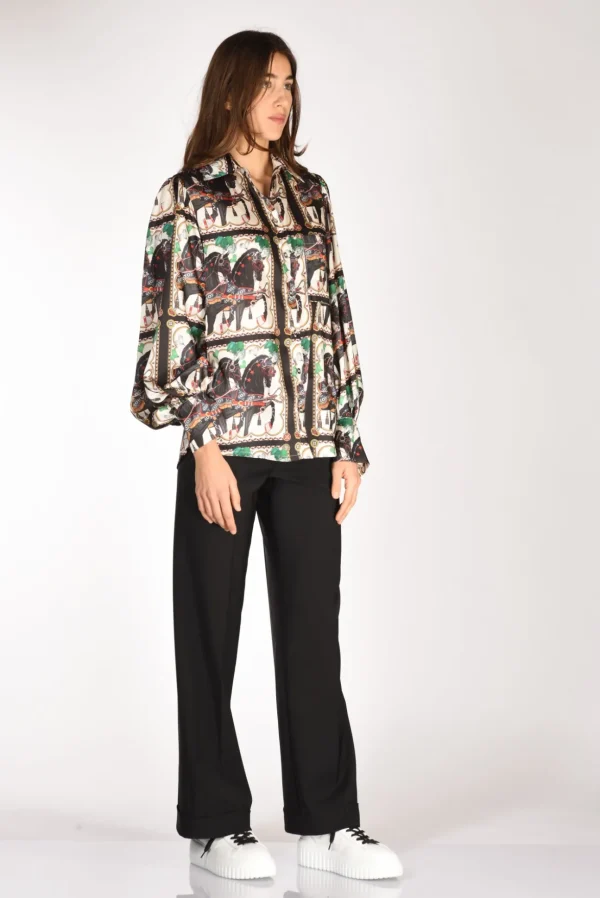 camicia stampa bianco/nero/multicolor