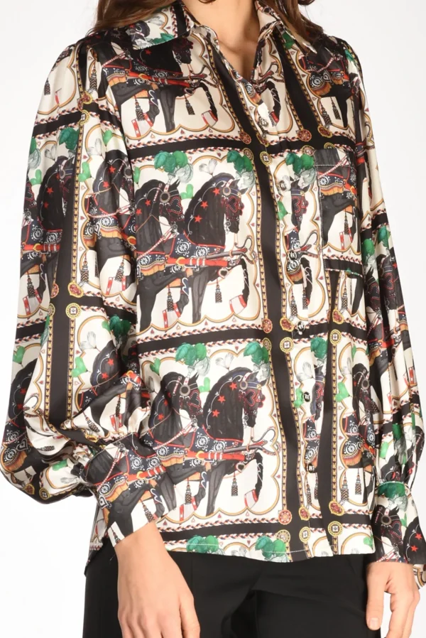 camicia stampa bianco/nero/multicolor