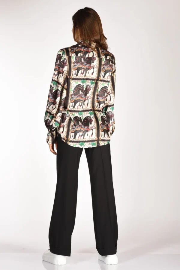 camicia stampa bianco/nero/multicolor