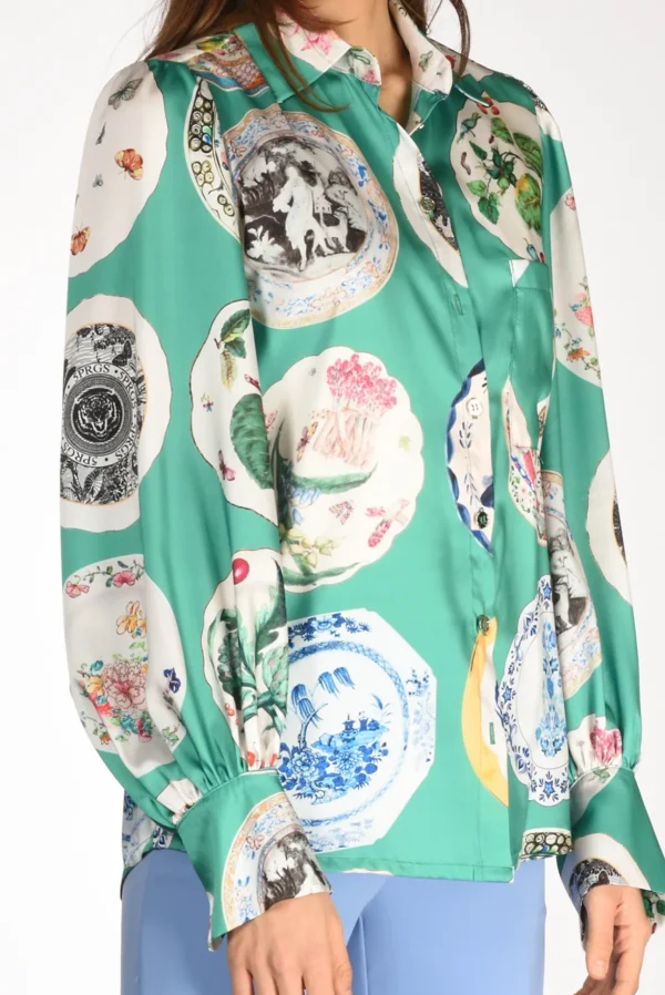 camicia stampa verde/multicolor