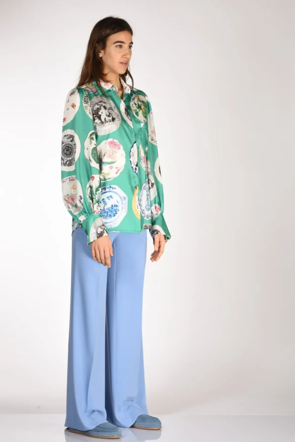 camicia stampa verde/multicolor