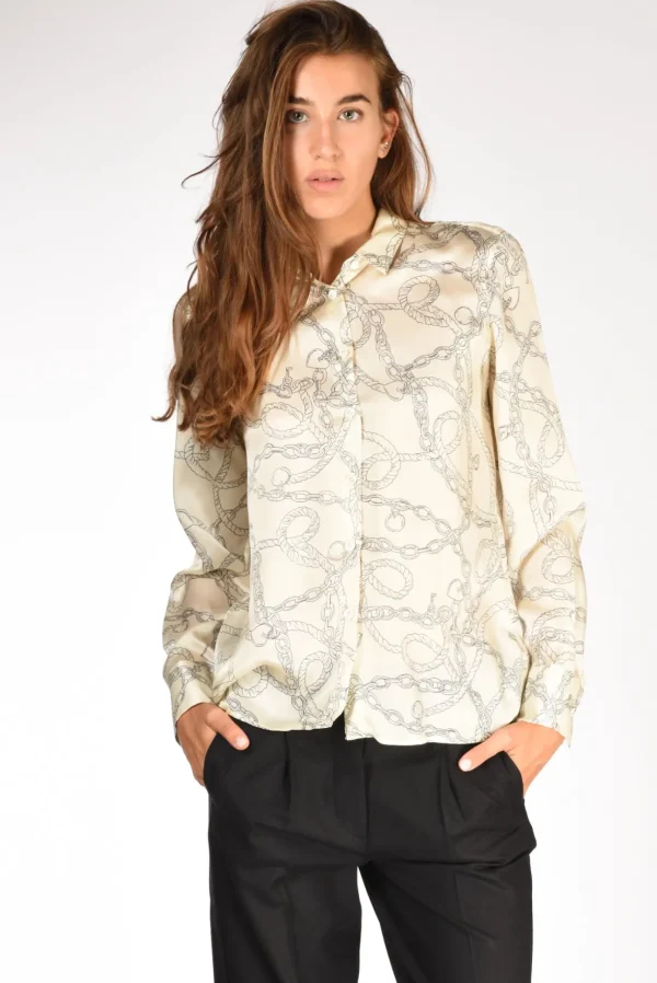 camicia stampata beige chiaro/nero