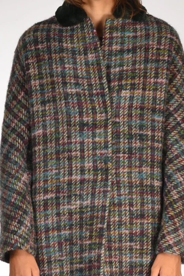 cappotto colletto verde/multicolor