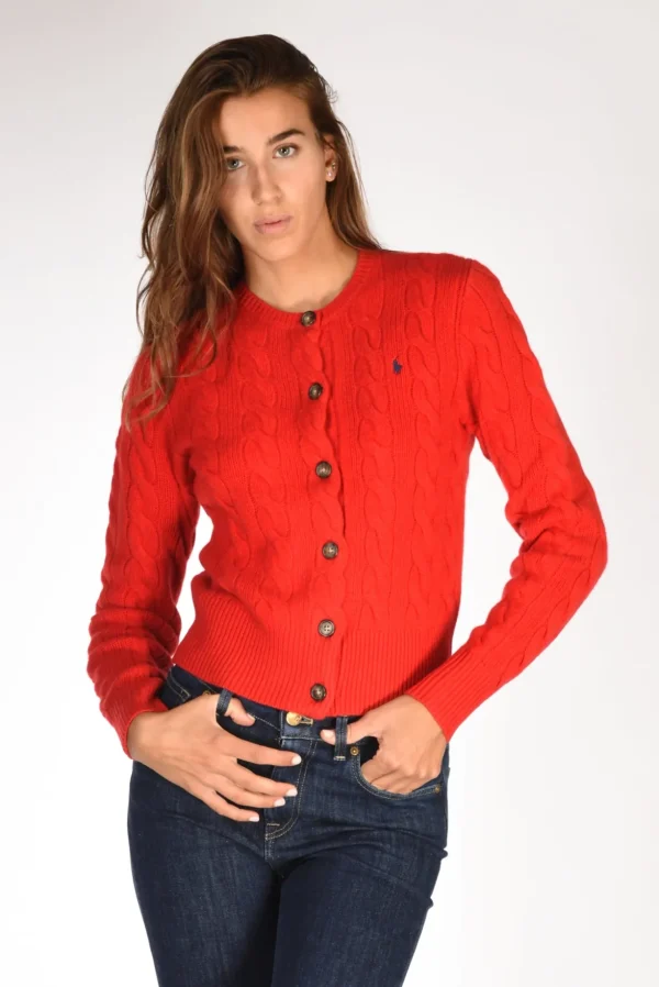 cardigan treccia rosso