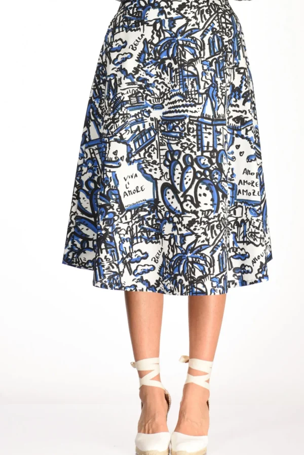 gonna stampa bianco/blu/nero