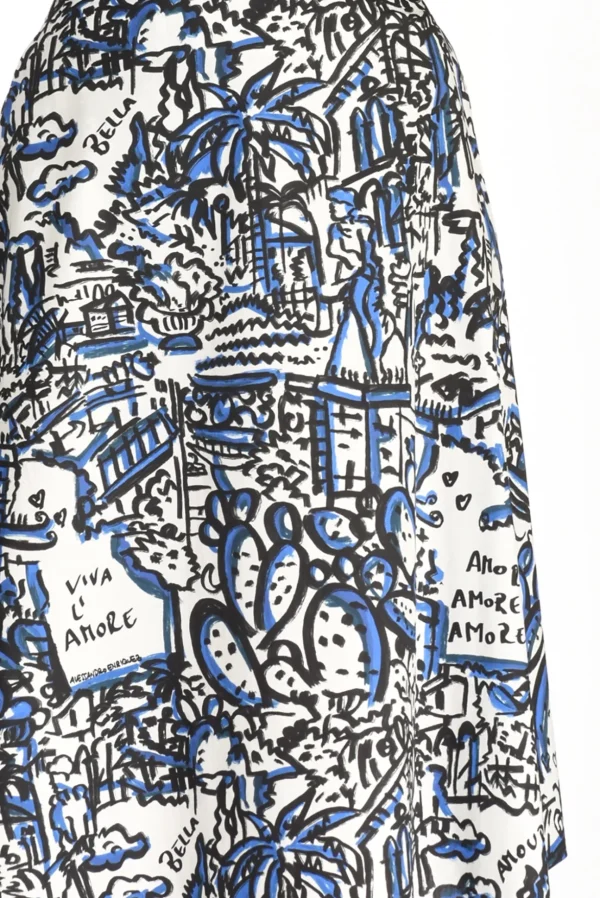 gonna stampa bianco/blu/nero