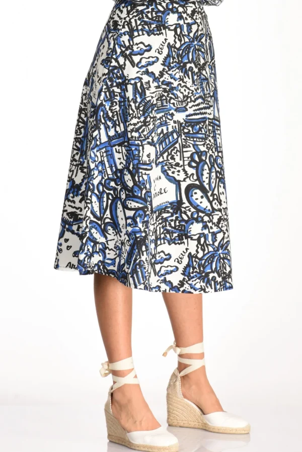 gonna stampa bianco/blu/nero