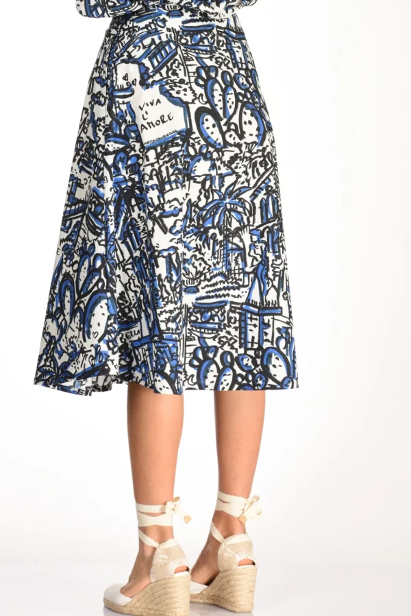 gonna stampa bianco/blu/nero