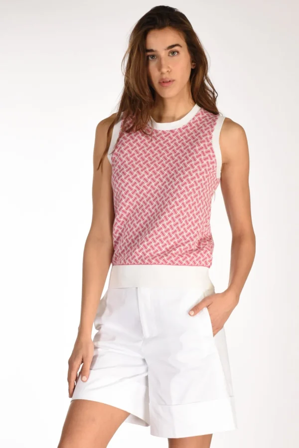 maglia gilet rosa/bianco