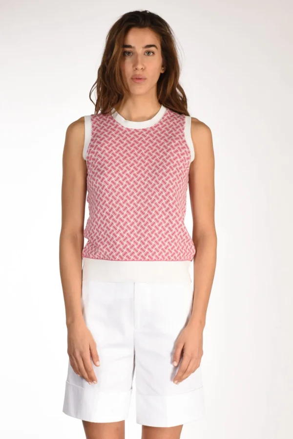 maglia gilet rosa/bianco