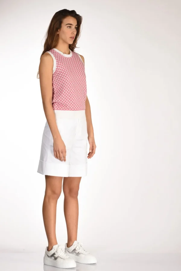 maglia gilet rosa/bianco