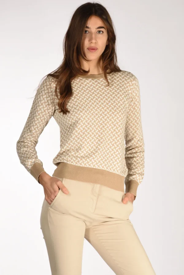 maglia girocollo beige/bianco