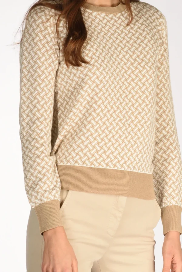 maglia girocollo beige/bianco