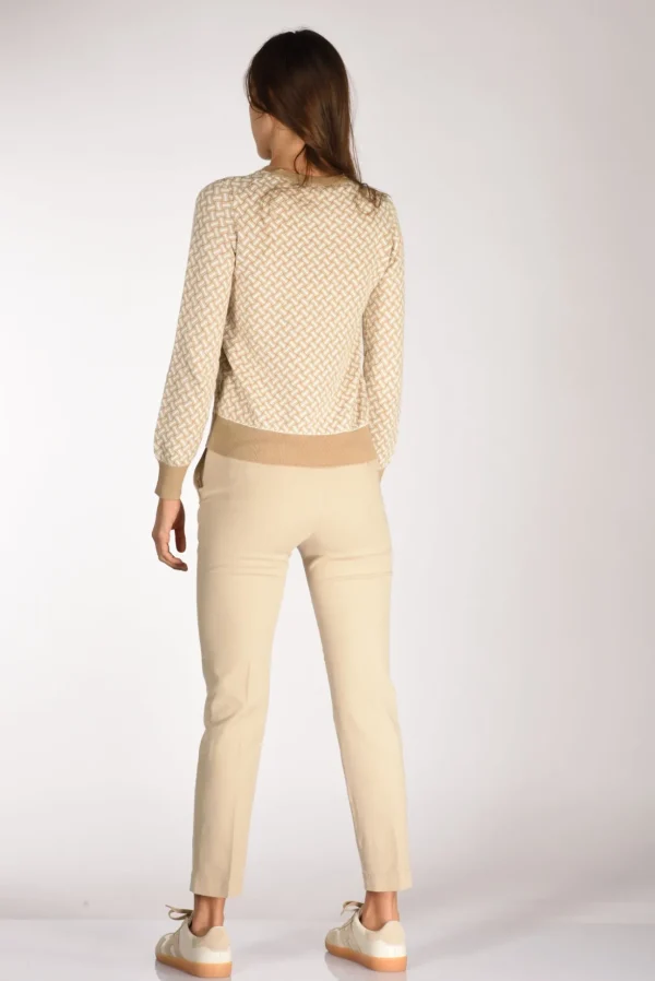 maglia girocollo beige/bianco