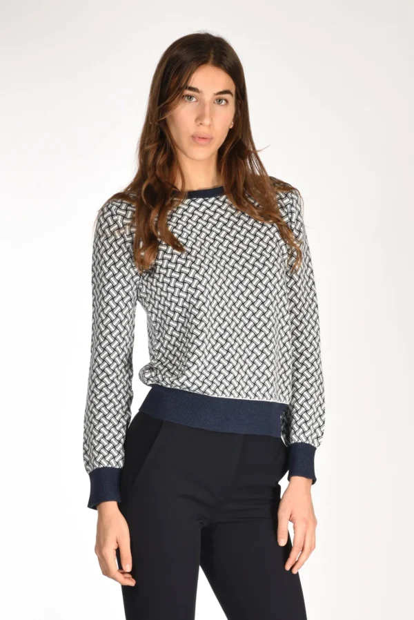 maglia girocollo blu/bianco