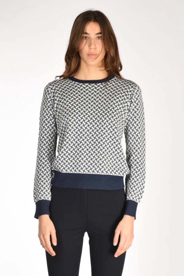 maglia girocollo blu/bianco