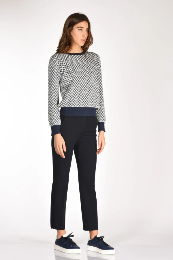 maglia girocollo blu/bianco