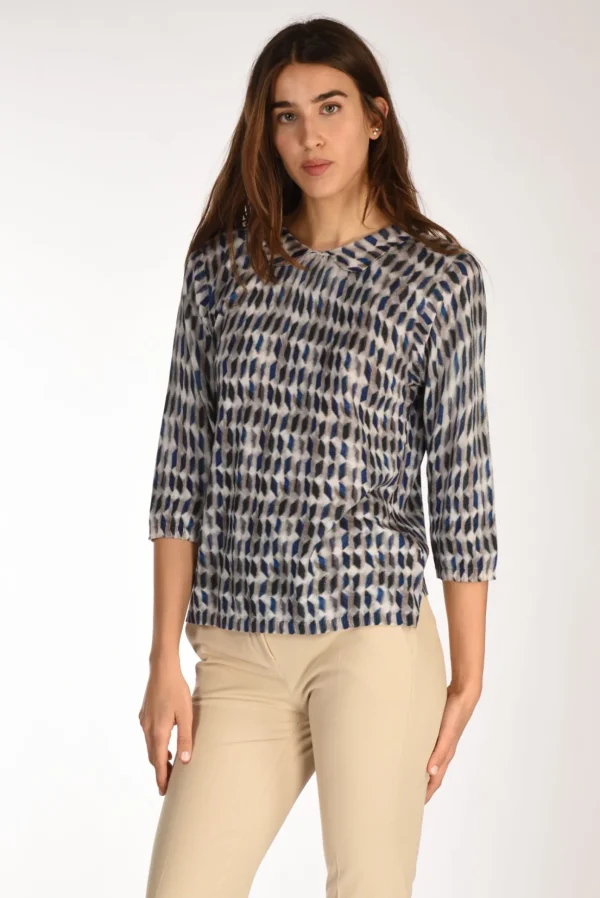maglia stampata beige/blu