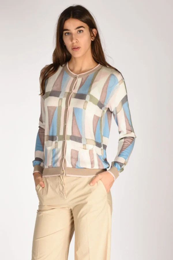 maglia stampata rosa/beige