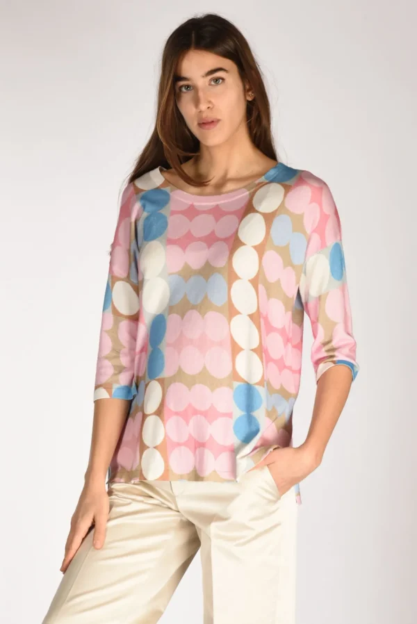 maglia stampata rosa/beige