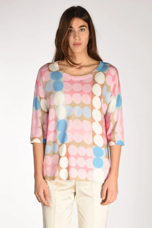 maglia stampata rosa/beige