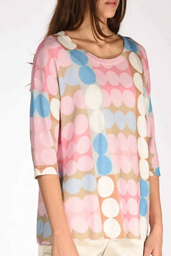 maglia stampata rosa/beige