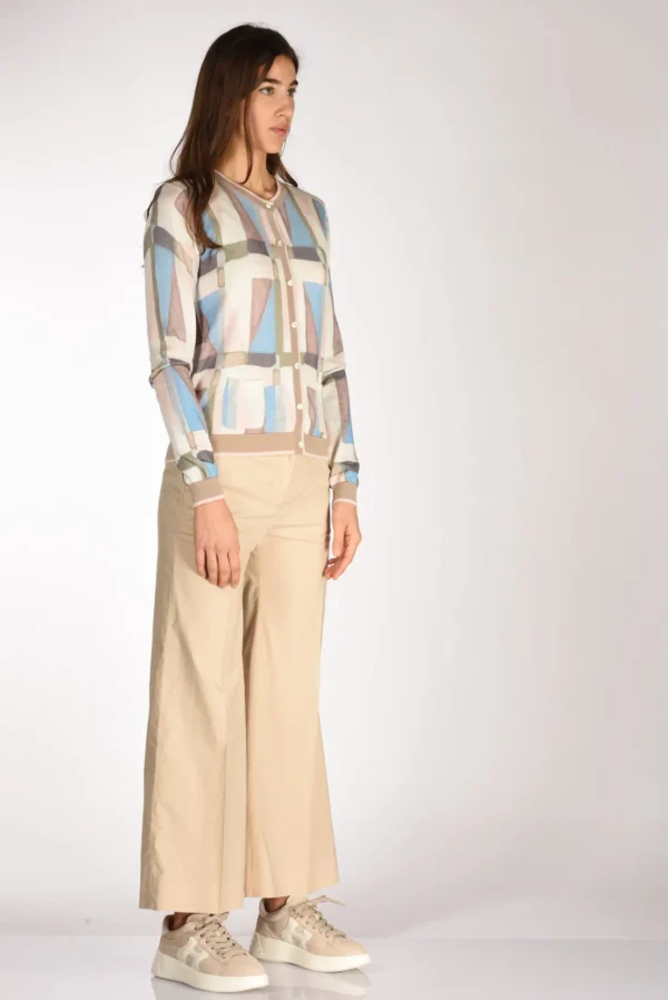 maglia stampata rosa/beige