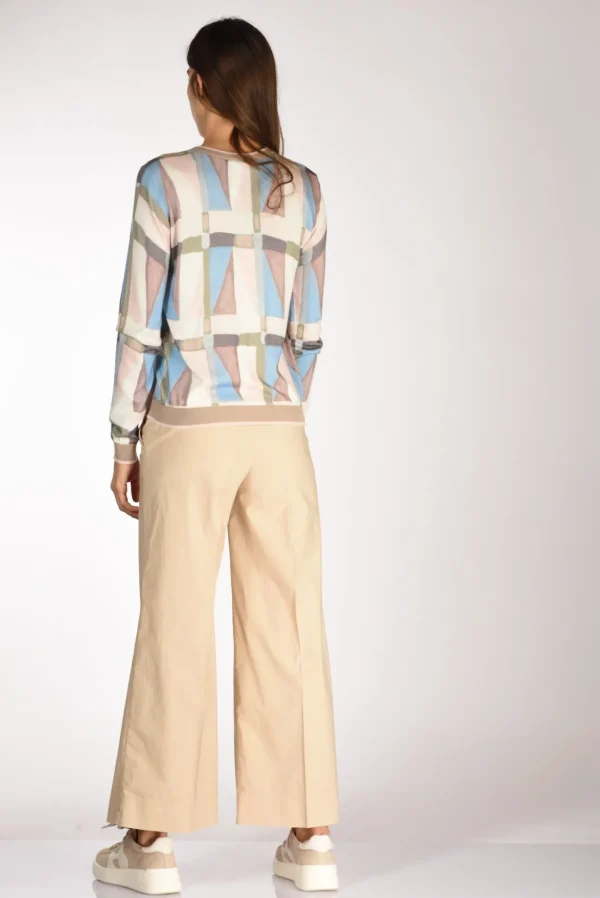 maglia stampata rosa/beige