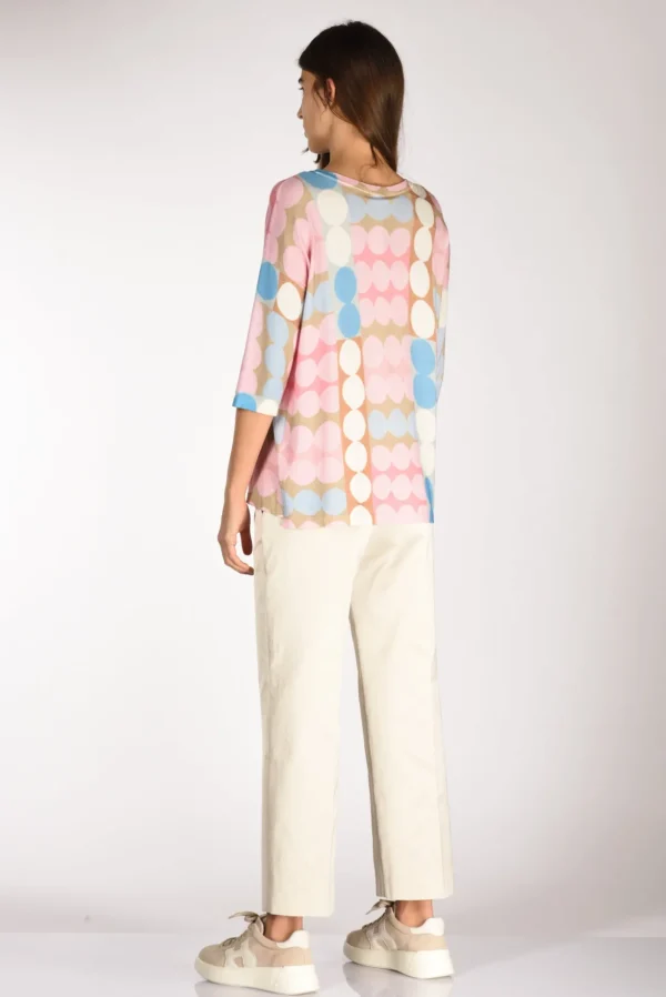 maglia stampata rosa/beige