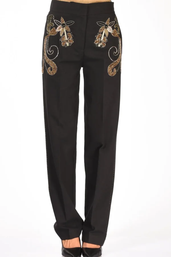 pantalone ricami nero