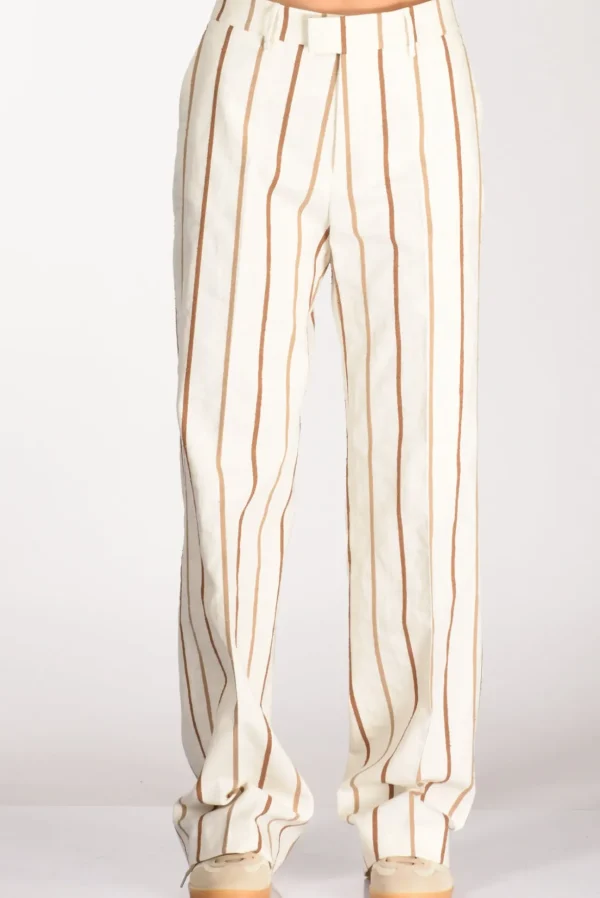 pantalone righe bianco/beige