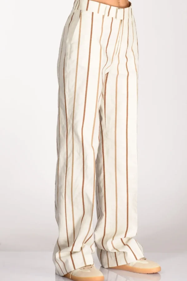 pantalone righe bianco/beige