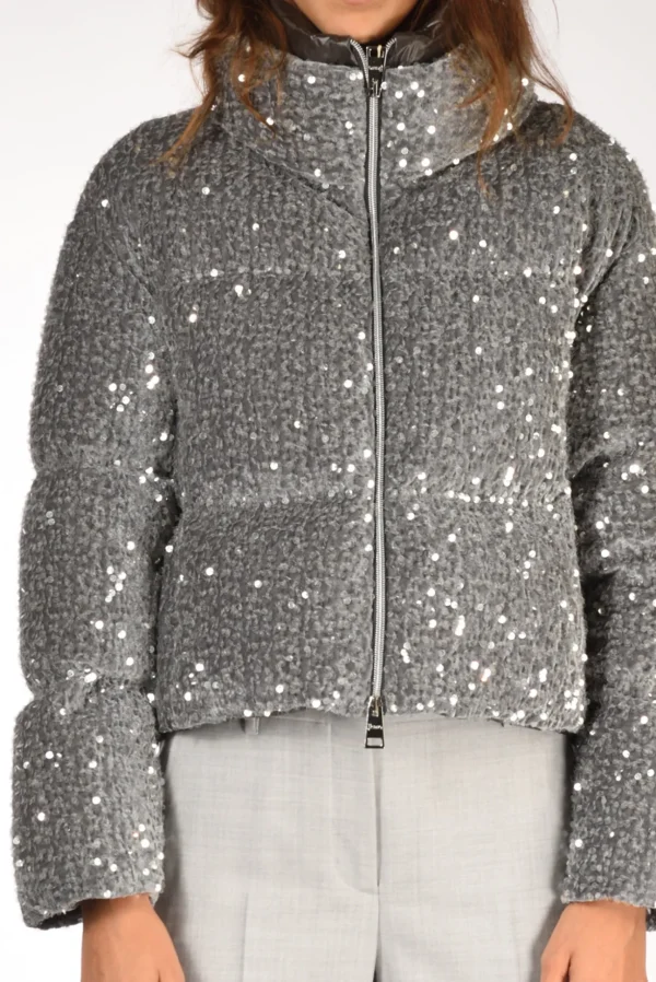 piumino paillettes grigio