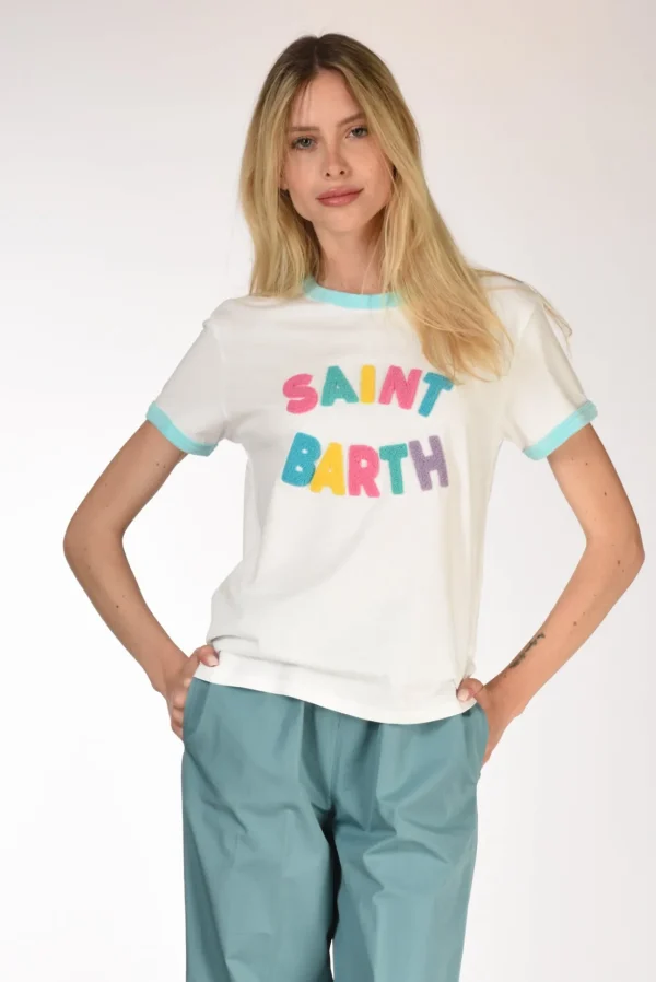 tshirt scritta bianco/multicolor