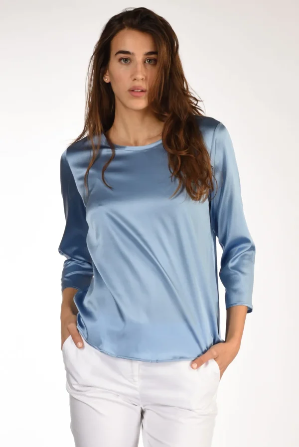tshirt seta azzurro scuro