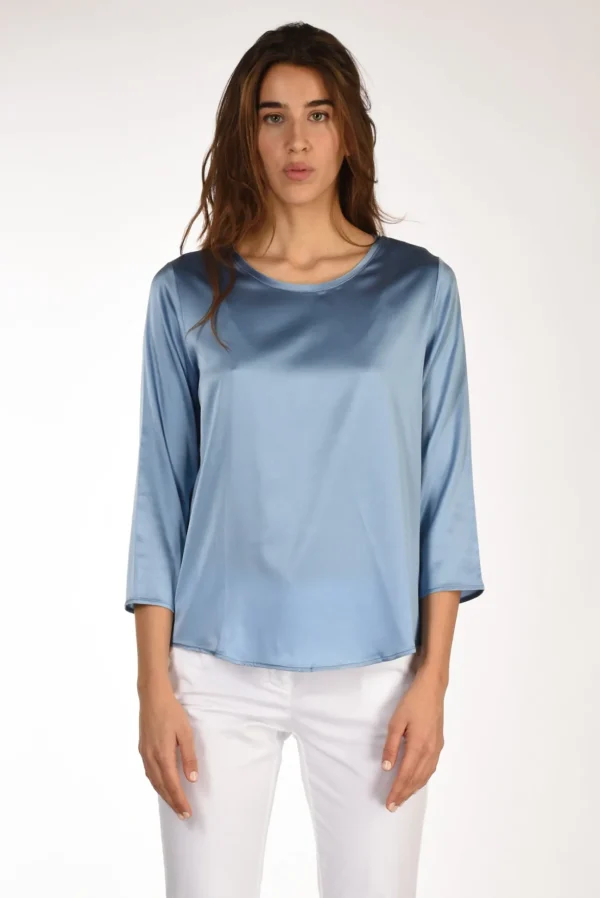 tshirt seta azzurro scuro
