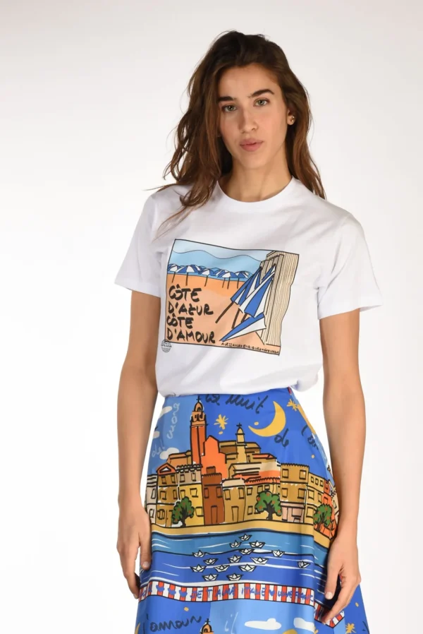 tshirt stampa bianco/azzurro