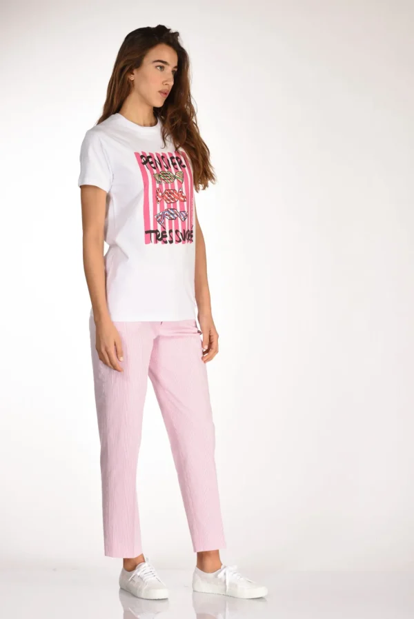 tshirt stampa bianco/fucsia