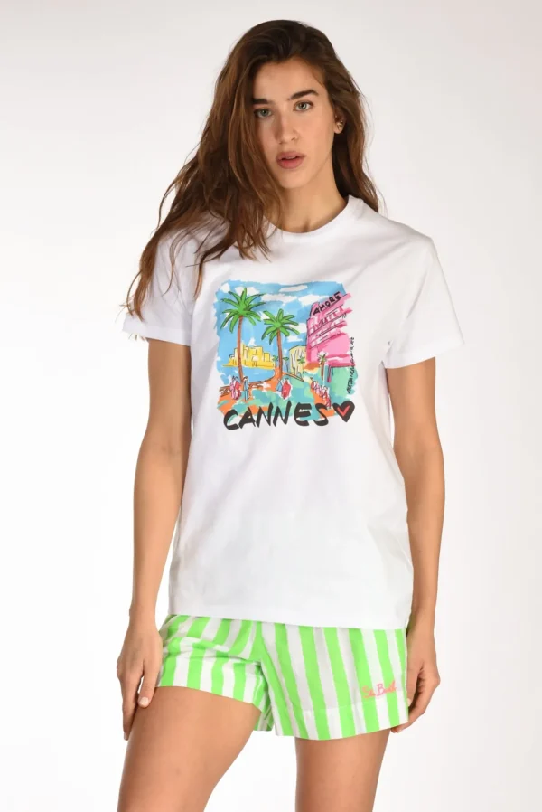 tshirt stampa bianco/verde/azzurro